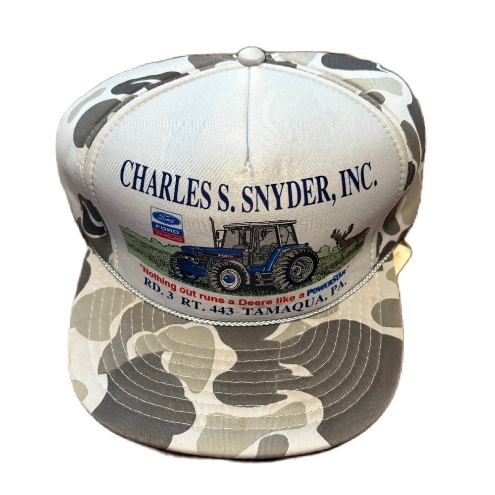 Vintage Ford New Holland Tractor Camouflage Trucker Hat Snap Back Gray Deere